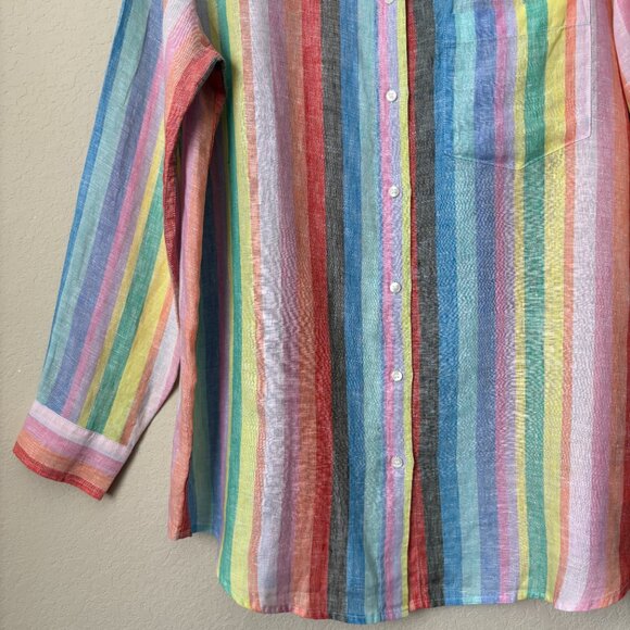 GAP 100% Linen Rainbow Striped Oversized Boyfriend Button Up Shirt - Picture 6 of 13